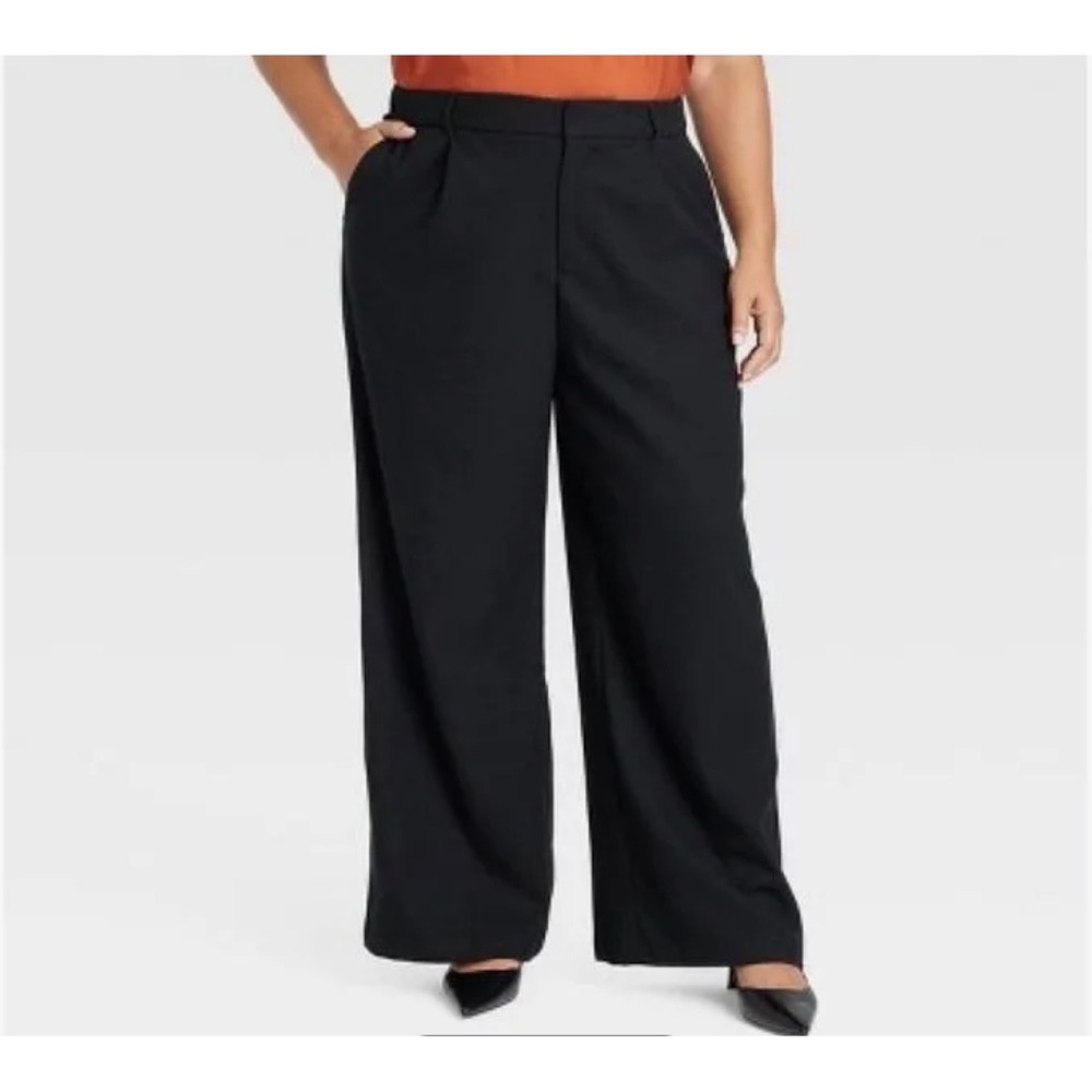 Ava & Viv Womens Black Wide Leg High Rise Pleated Trousers 17 Office Workwear